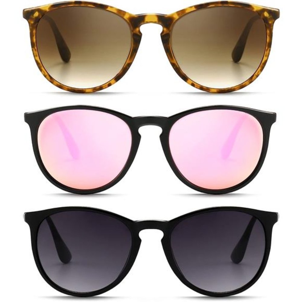 3 Pcs Womens Vintage Round Sunglasses for Women Men Classic Retro Designer Style